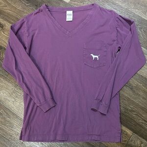 PINK Victoria Secret Purple V-Neck Long Sleeve Shirt